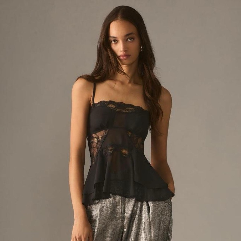 NWT By Anthropologie Sheer Lace Cami Black